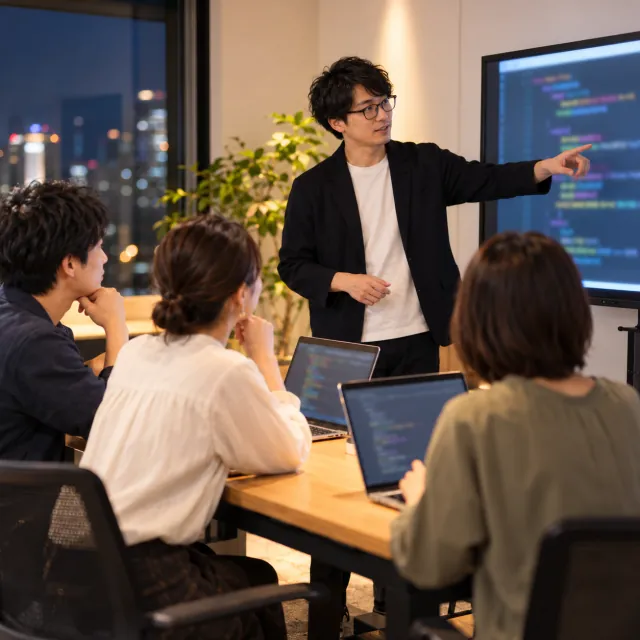 社会人がノートパソコンでプログラミングを学んでいる様子